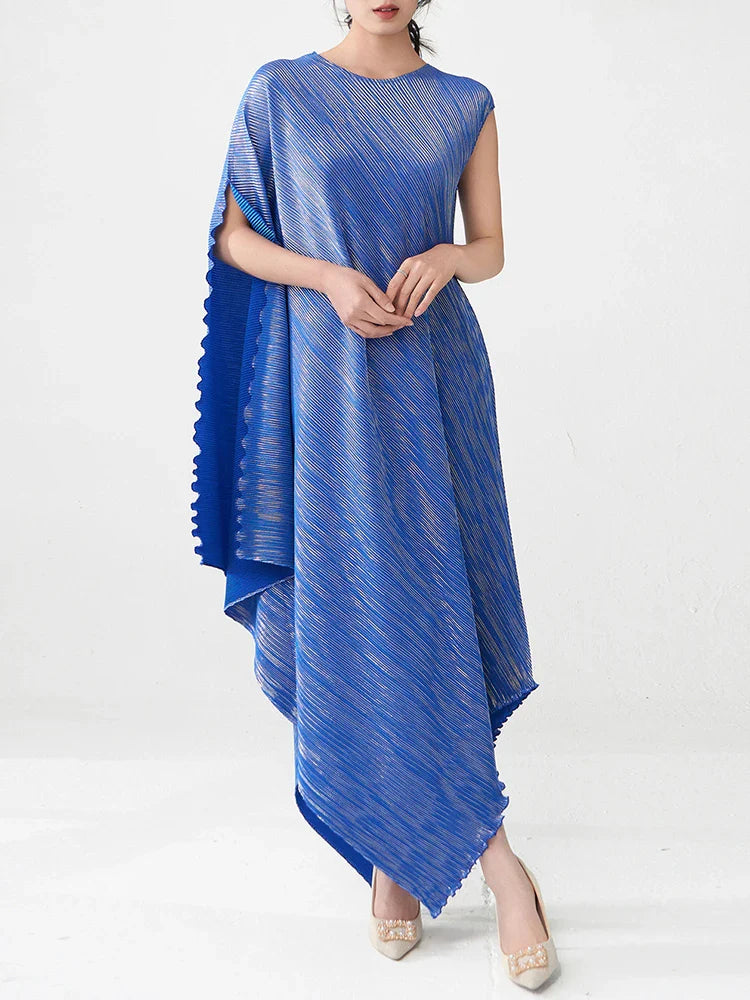 Pleated Asymmetric Dress - Unique Textured Drape