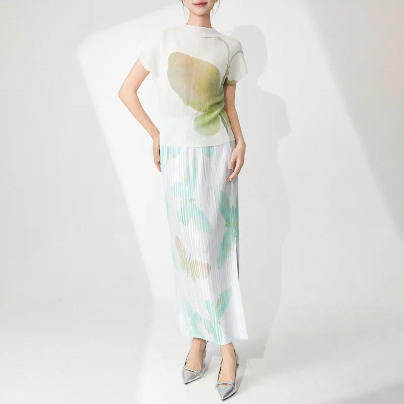 Butterfly Pleated Maxi Skirt & Top Set