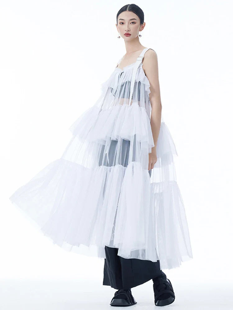 Ruffle Tiered Tulle Suspender Dress