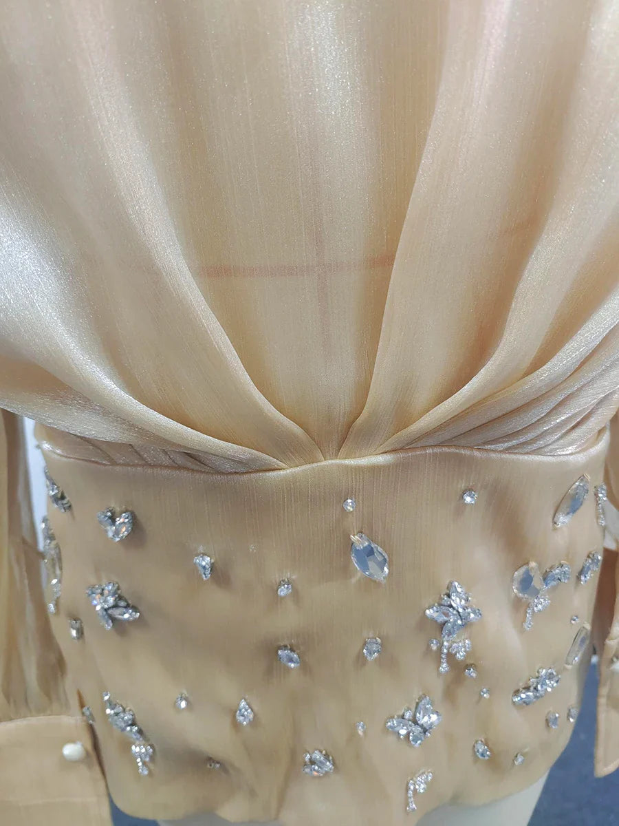Sheer Mini Dress - Crystals & Off Shoulder