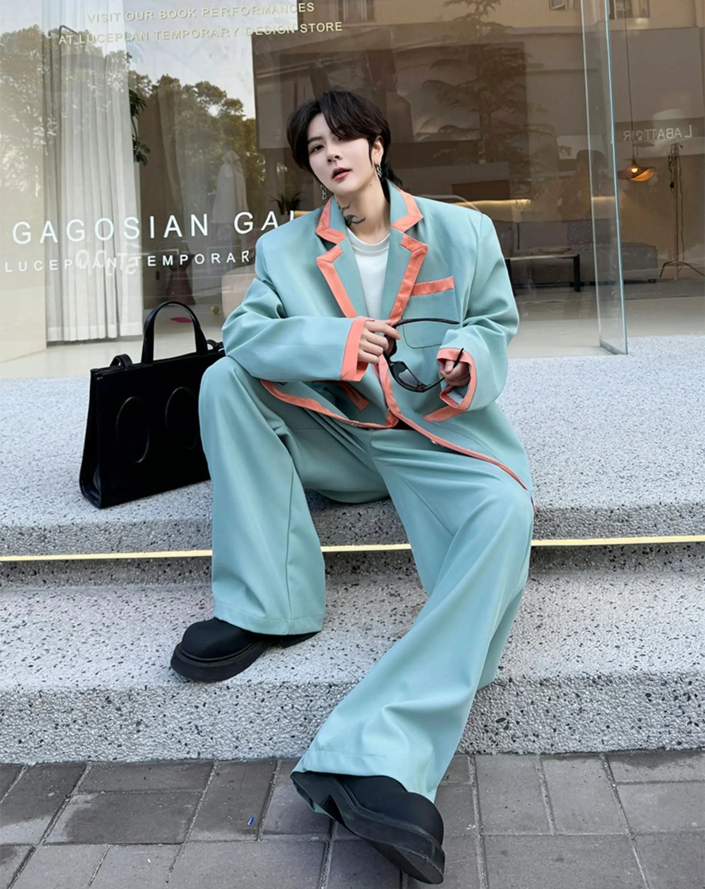 Men's Relaxed-Fit Blazer & Wide-Leg Trousers Suit Set