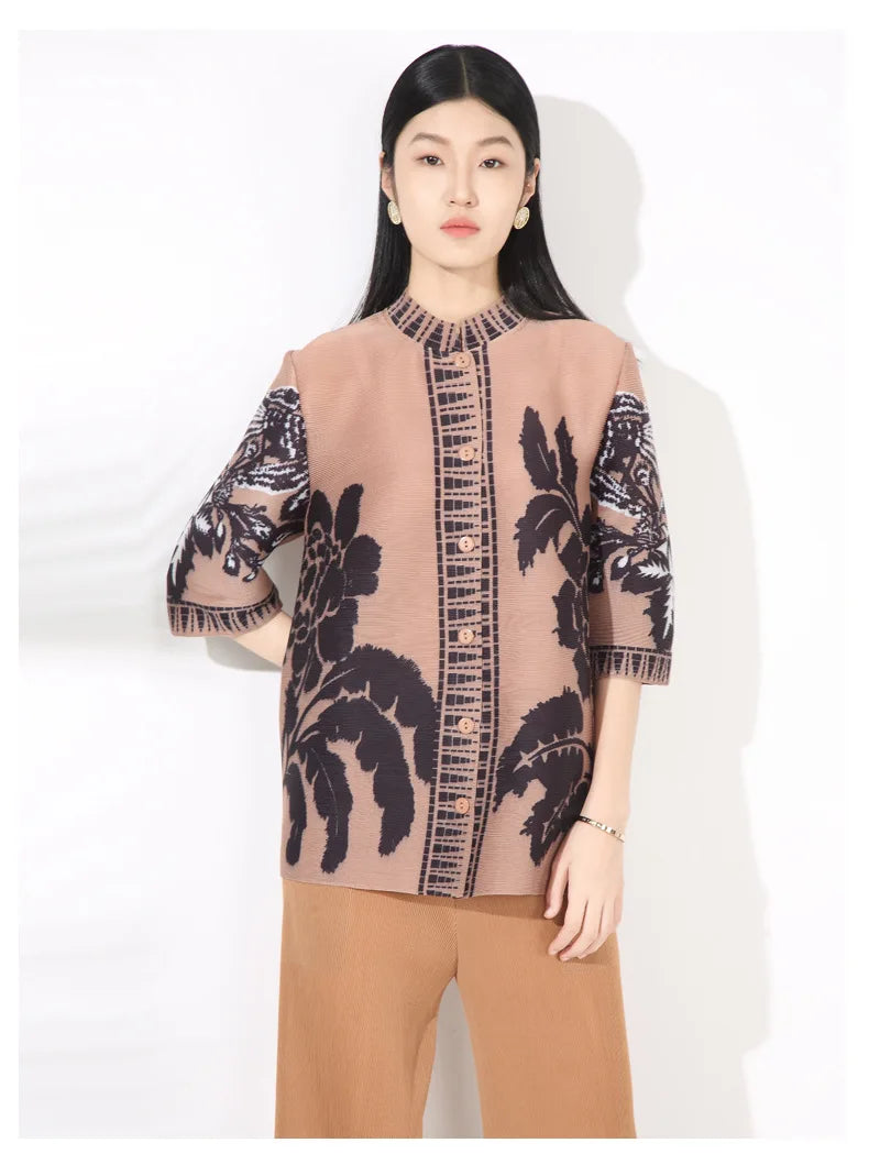 Plissé Set - Floral Top & Pleated Palazzo Pant