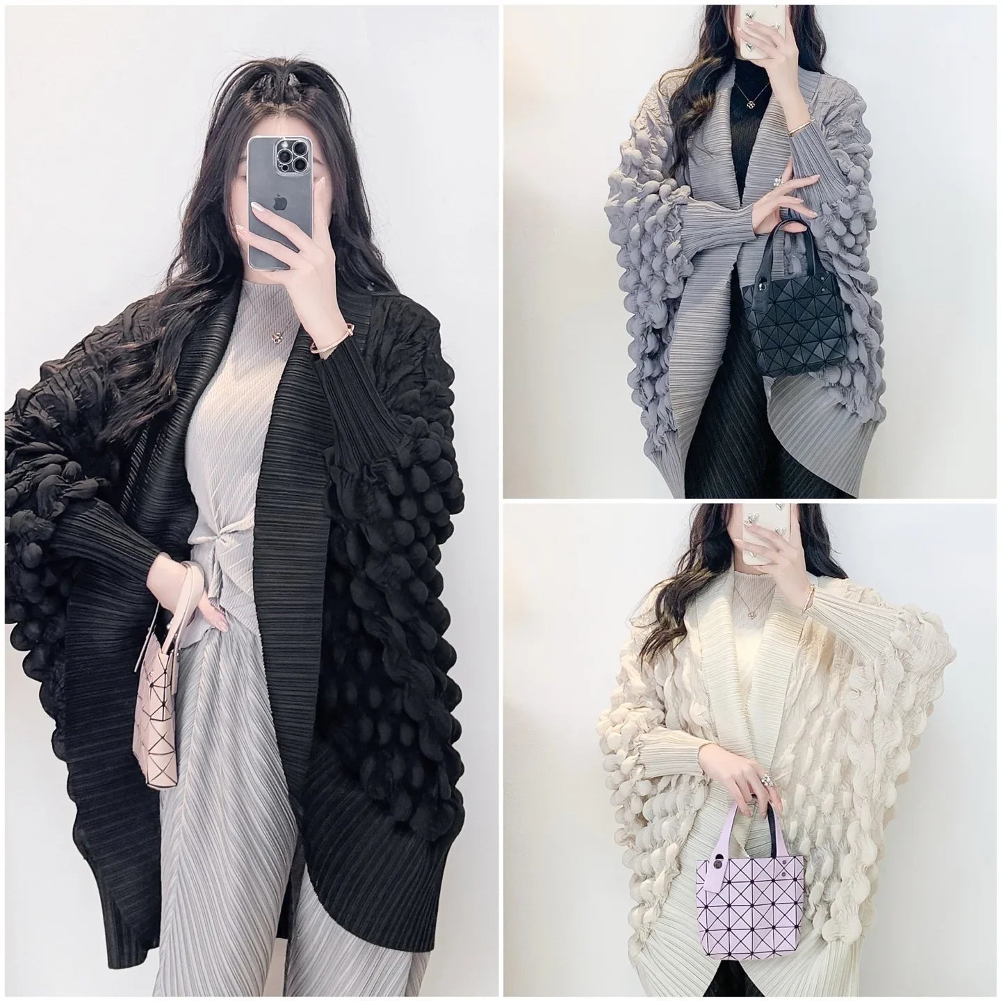 Truly Plissé Pleated Ripple Cardigan Coat
