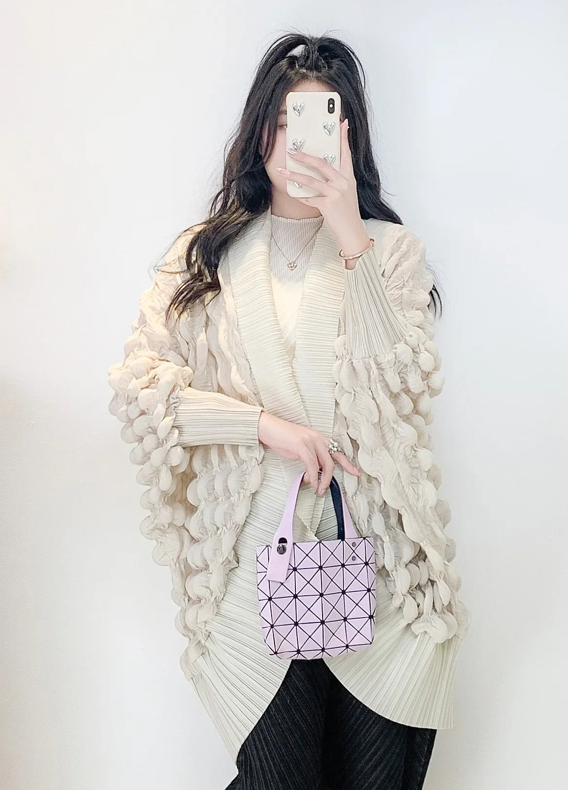 Truly Plissé Pleated Ripple Cardigan Coat
