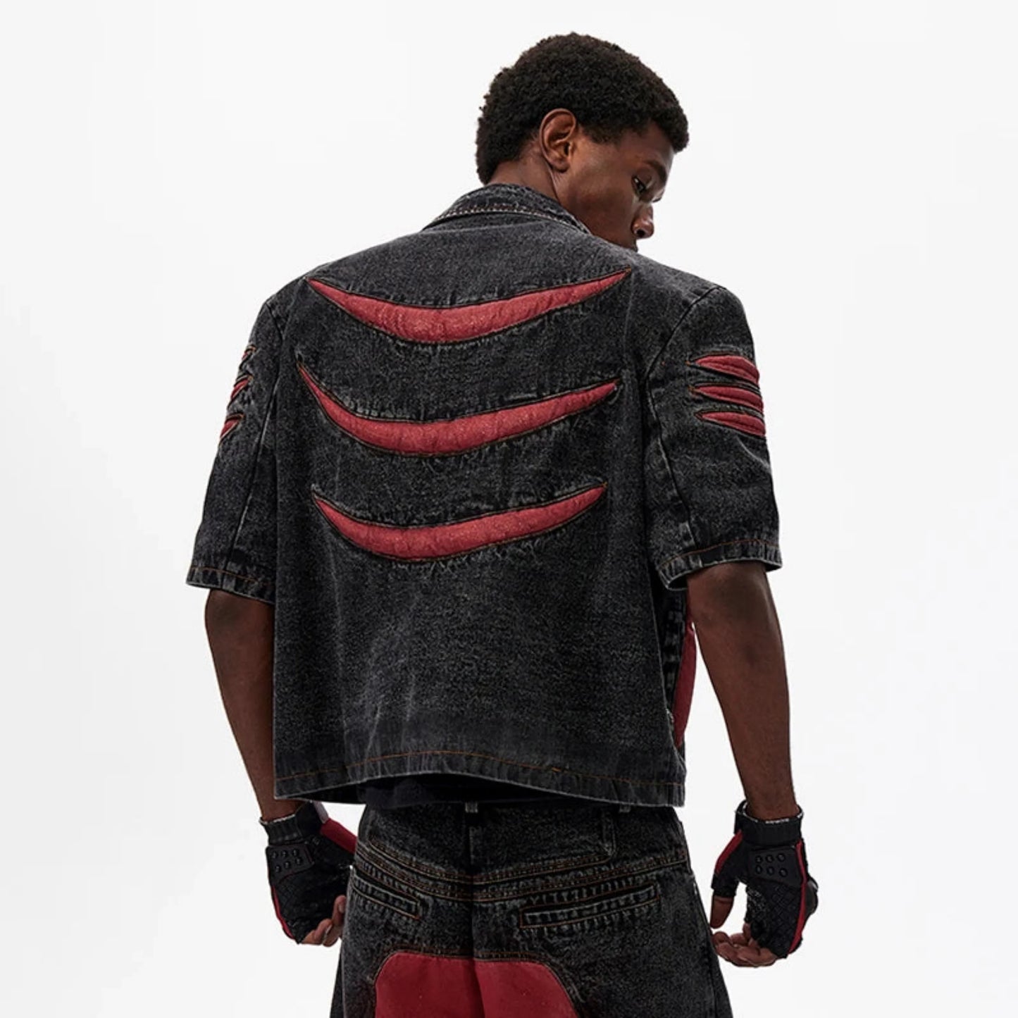 Men's Denim Ribbed Streetwear Jacket