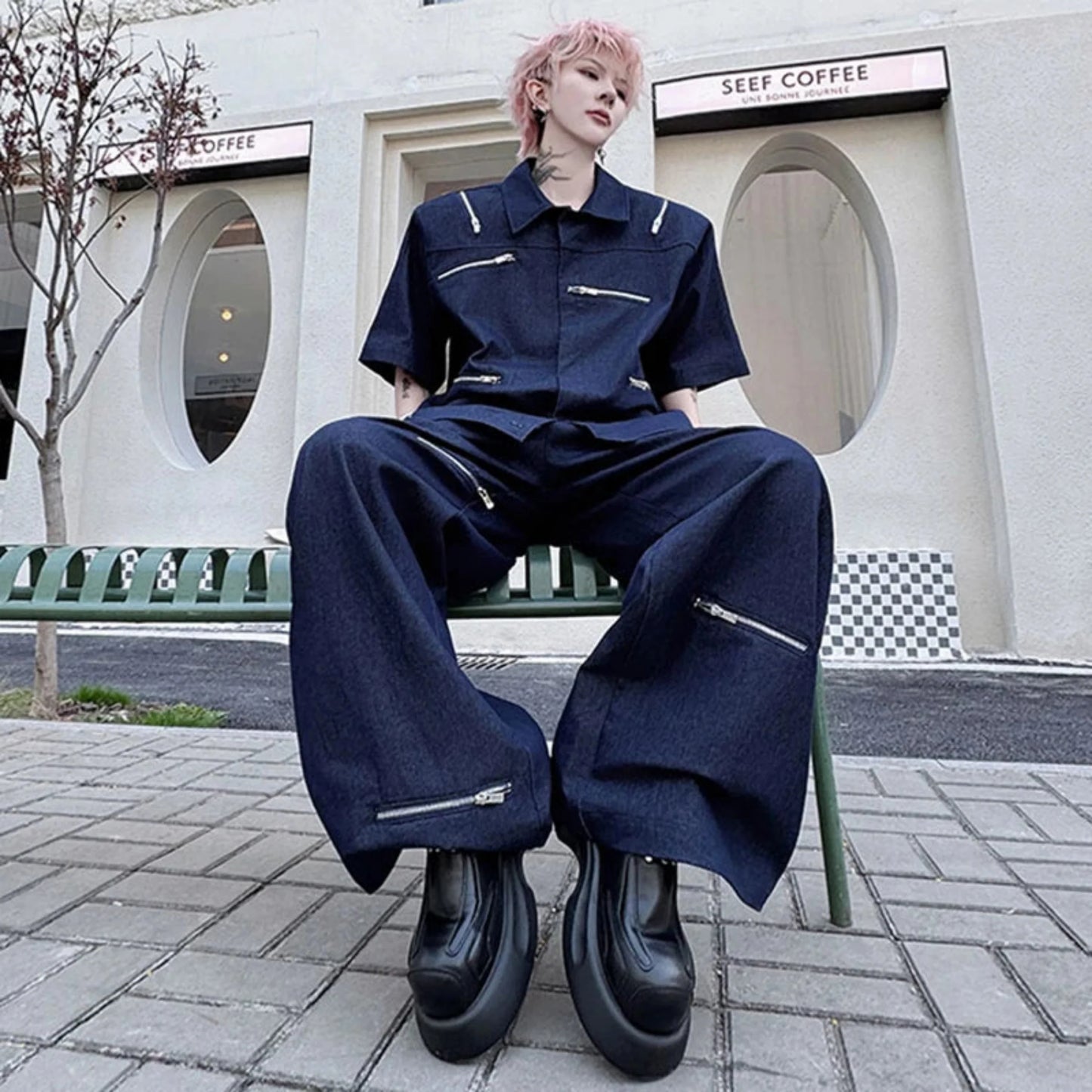 Avant-Garde Men's Japanese Denim Co-ord Set
