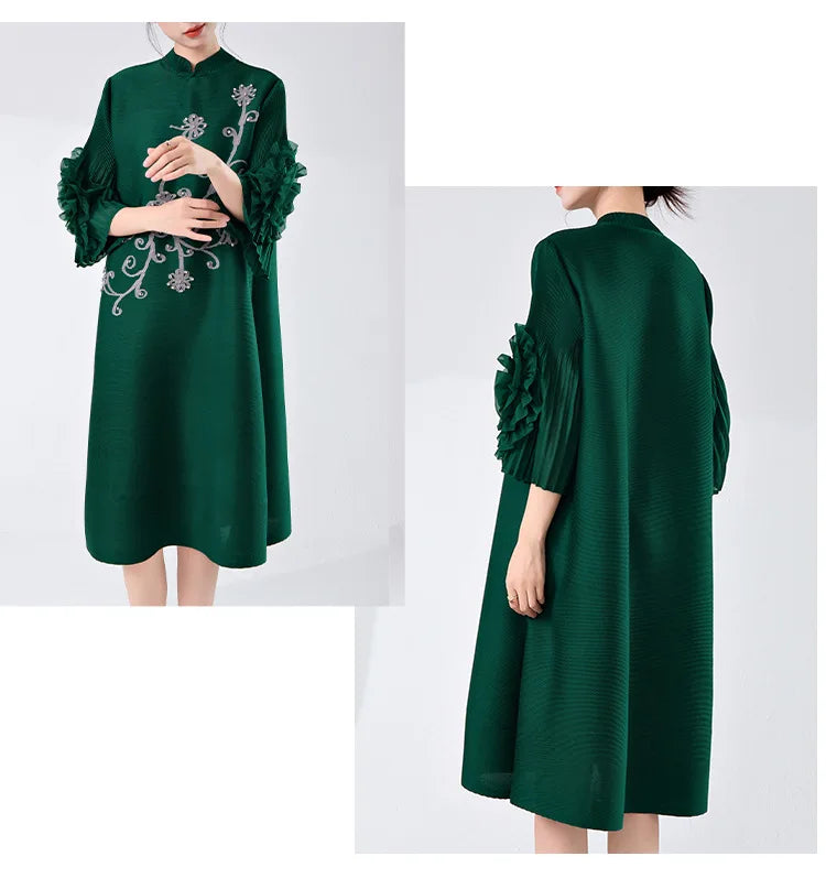 Women's Pleated Dress with Ruffle Sleeves �Elegant & Stylish