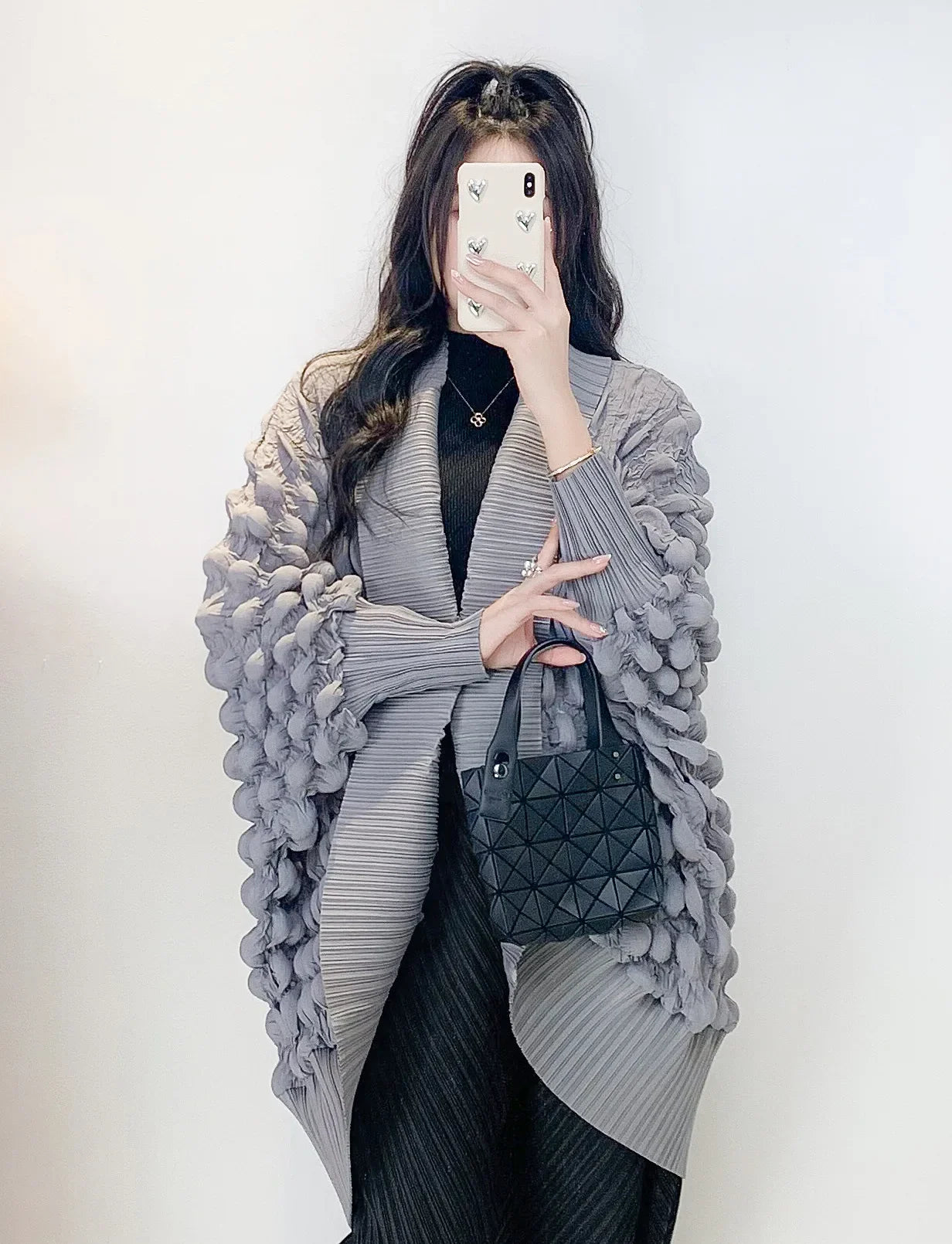Truly Plissé Pleated Ripple Cardigan Coat