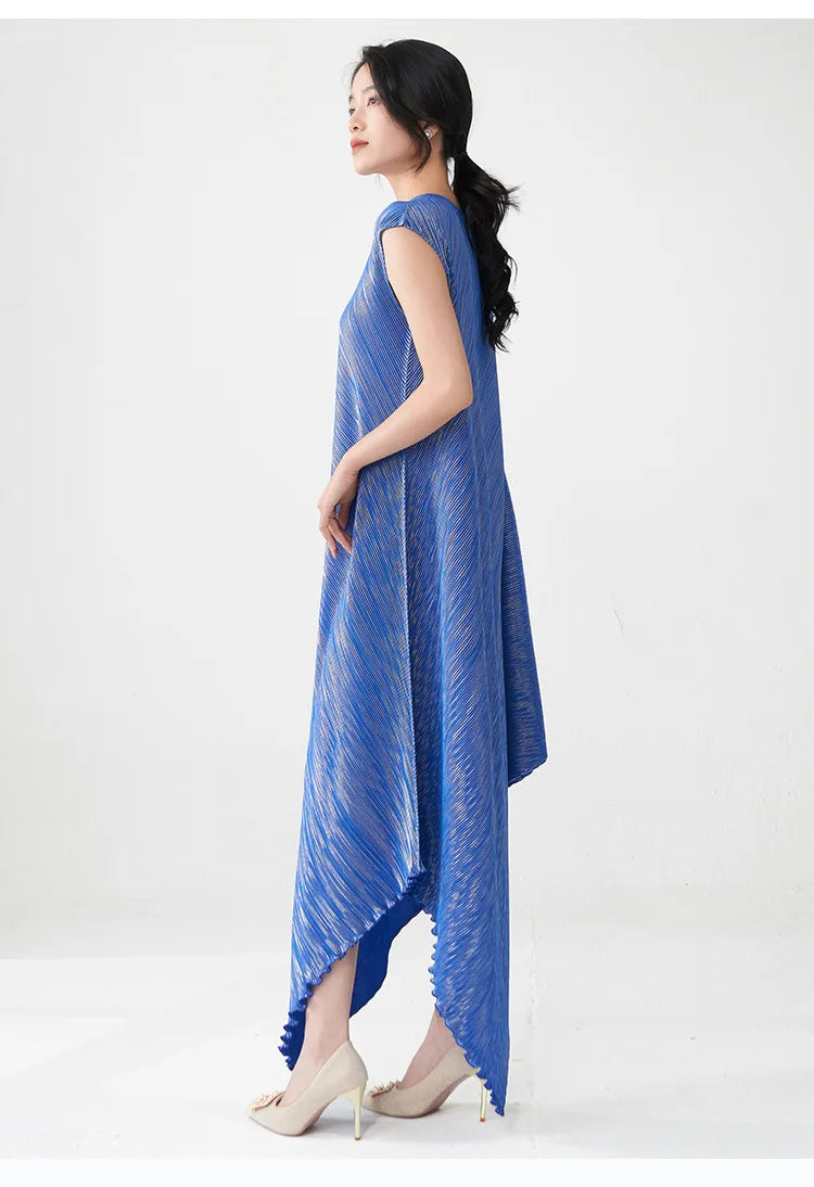 Pleated Asymmetric Dress - Unique Textured Drape