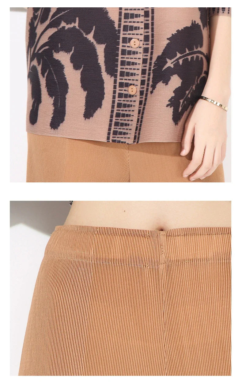 Plissé Set - Floral Top & Pleated Palazzo Pant