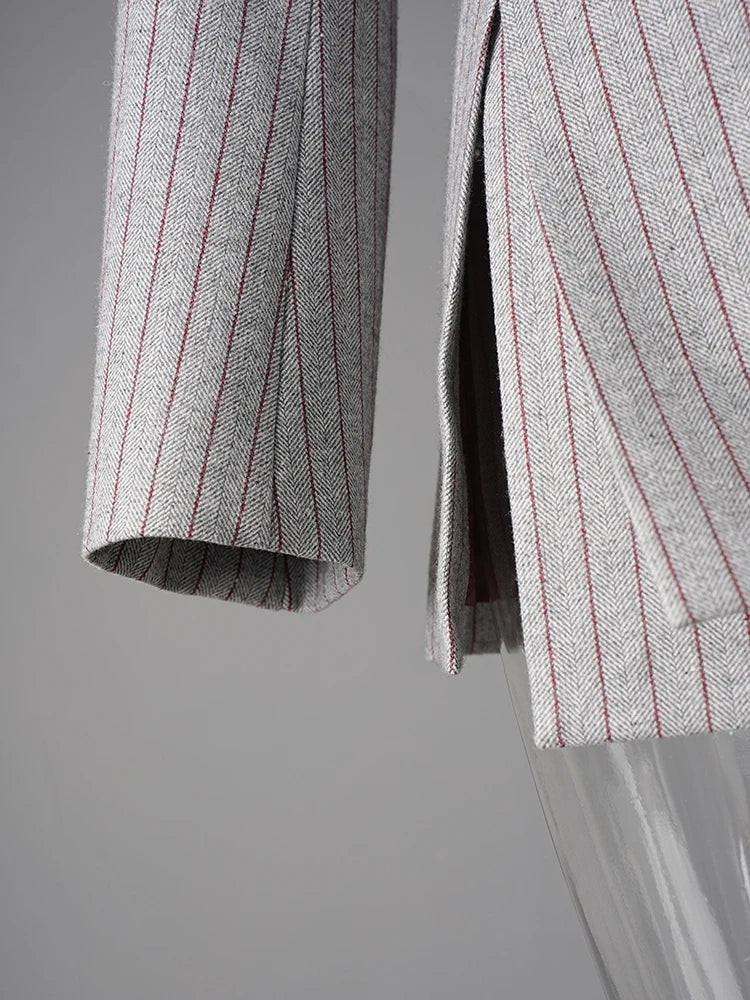 Asymmetric Pinstripe Blazer - Gray Tailored Fit