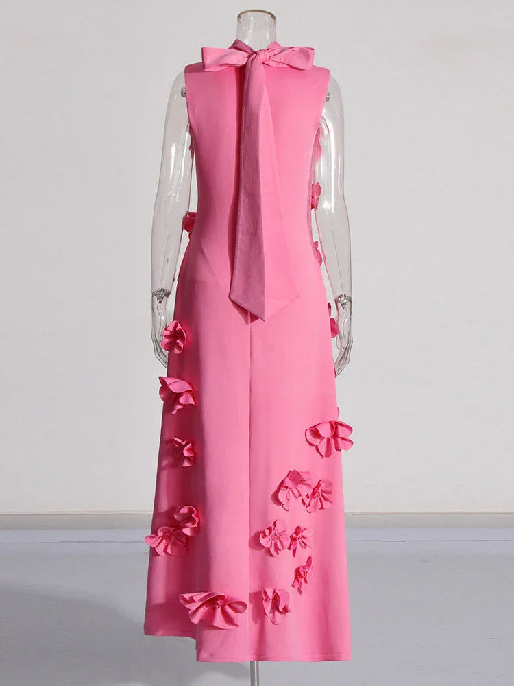 Luxe 3D Floral Midi Sleeveless Dress