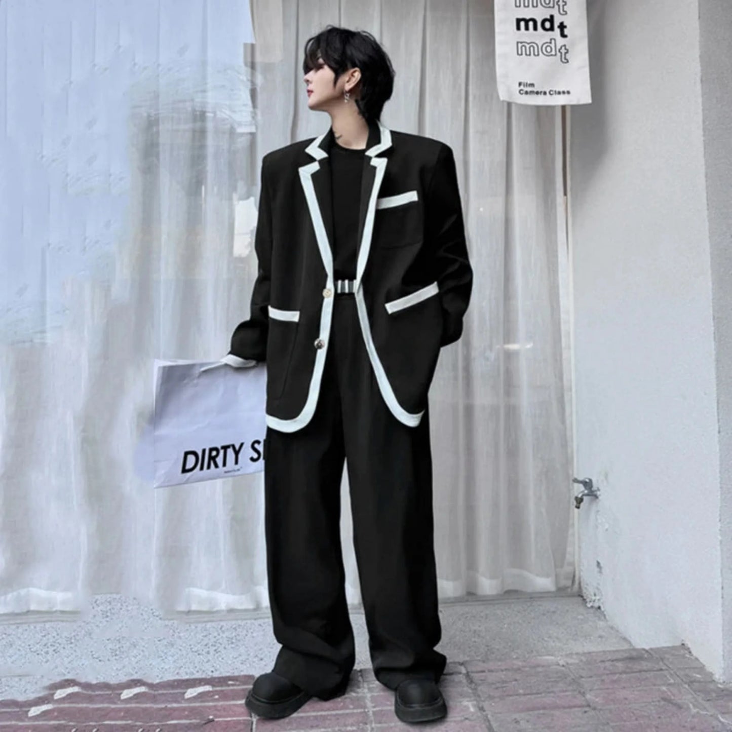 Men's Relaxed-Fit Blazer & Wide-Leg Trousers Suit Set
