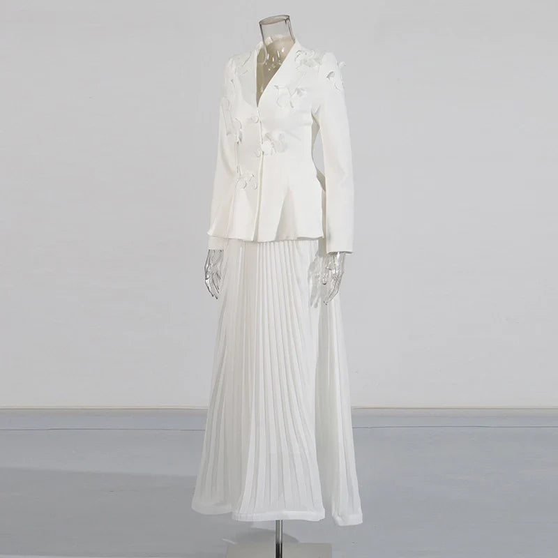 Designer Butterfly Blazer & Pleated Midi Skirt