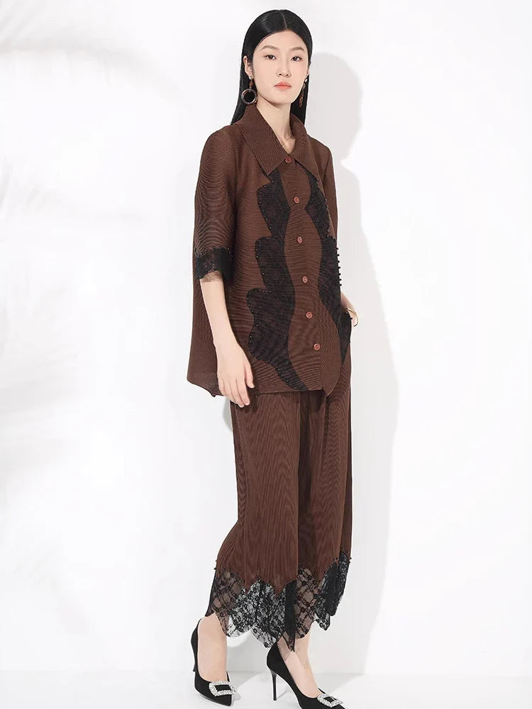 Luxury Petite Pleated Lace Pant Set