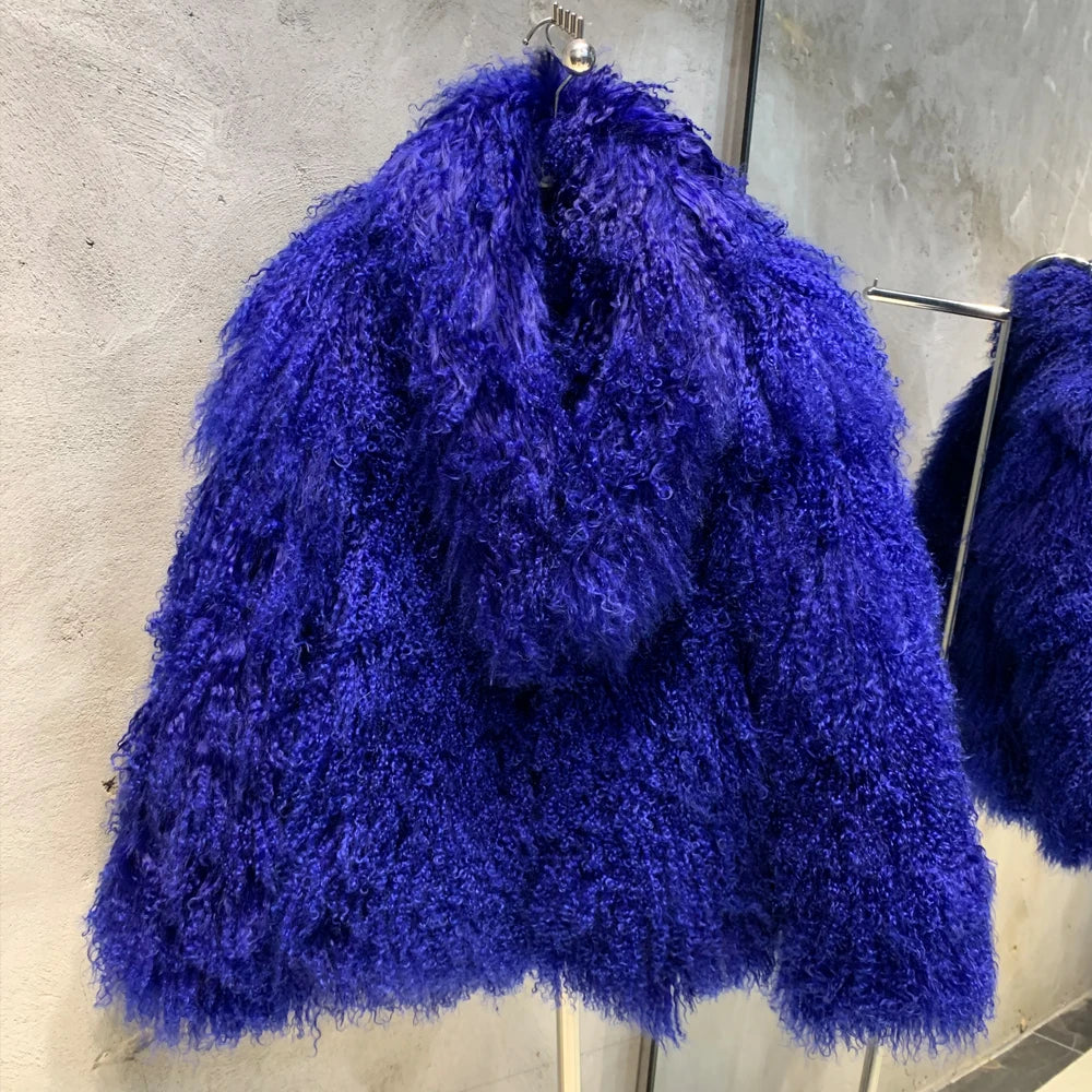 Luxury Women's Genuine Mongolian Sheepskin Fur Coat