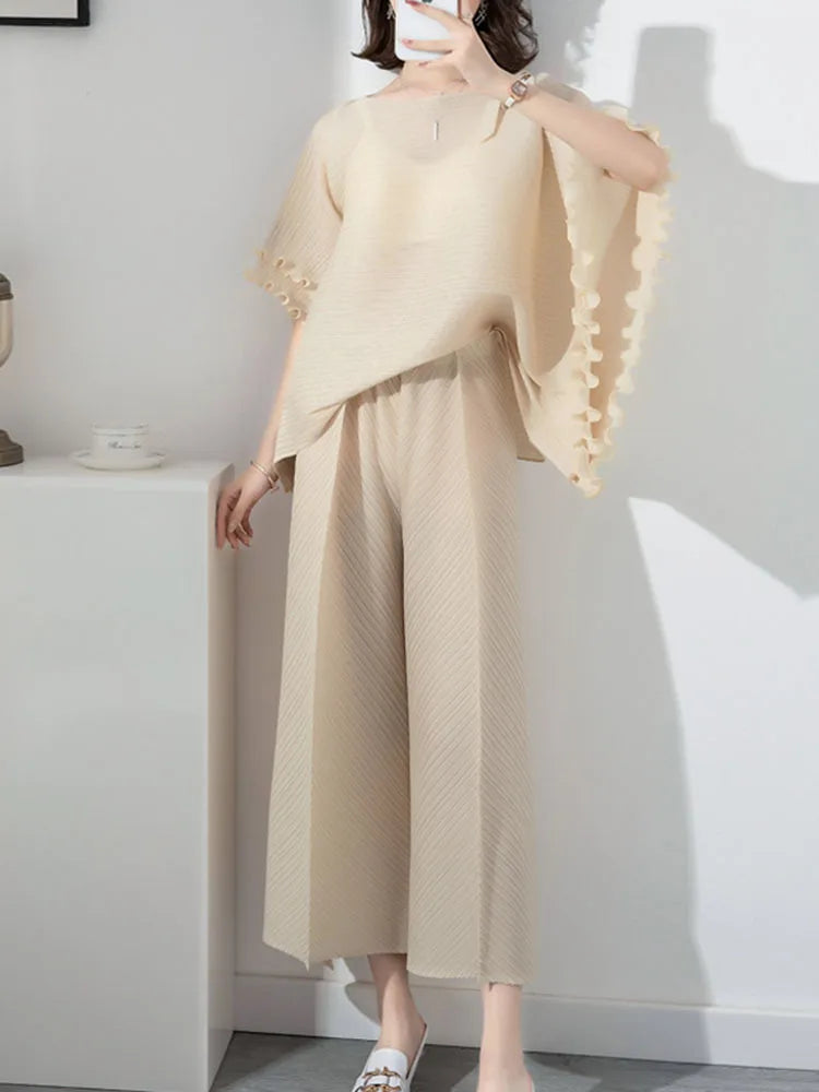 Luxury Plissé Travel Set - Pleated Top & Pants
