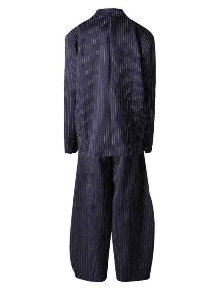 Women's Pinstripe Suit Set - Comfortable Elastic Waistband