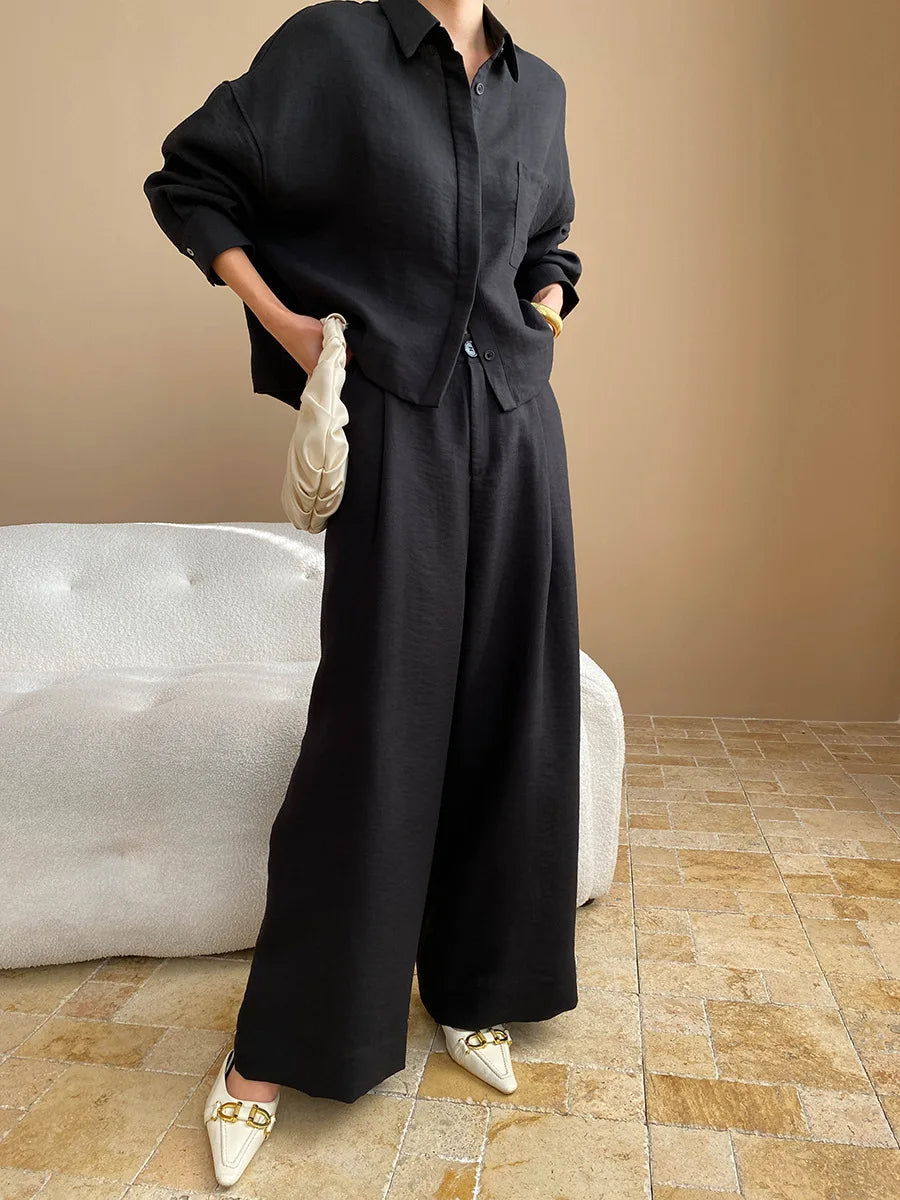 Linen Button-Up Shirt & Wide-Leg Trousers Set