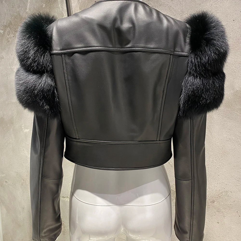 Couture Fox Fur & Leather Crop Jacket