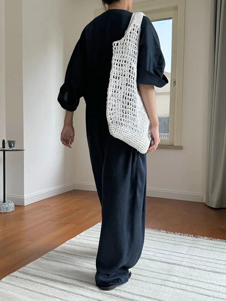Oversized Linen Blend Jumpsuit - Wide Leg