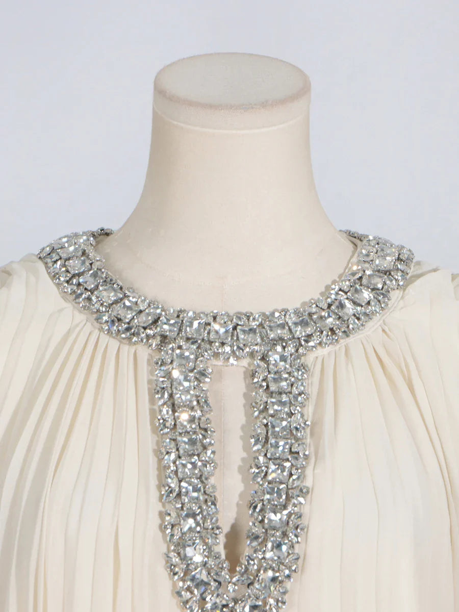 Cocktail Pleated Midi Dress - Crystals & Feathers
