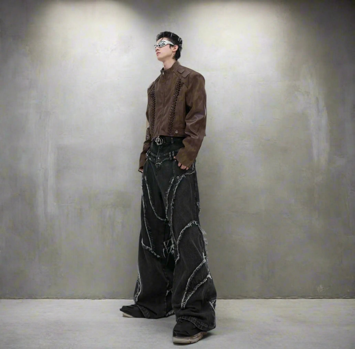 Men's Raw Wide Leg Streetwear Jeans