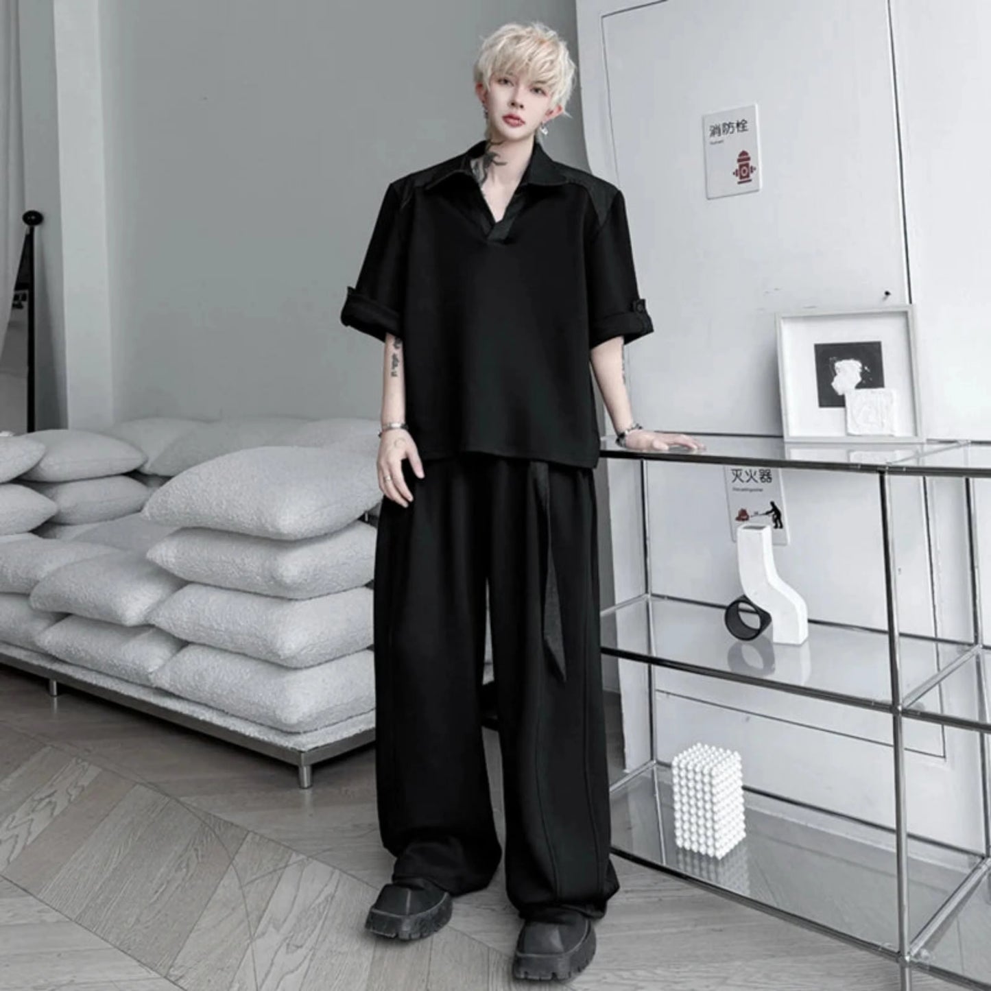 Men's Cotton Wide Leg Pant Set
