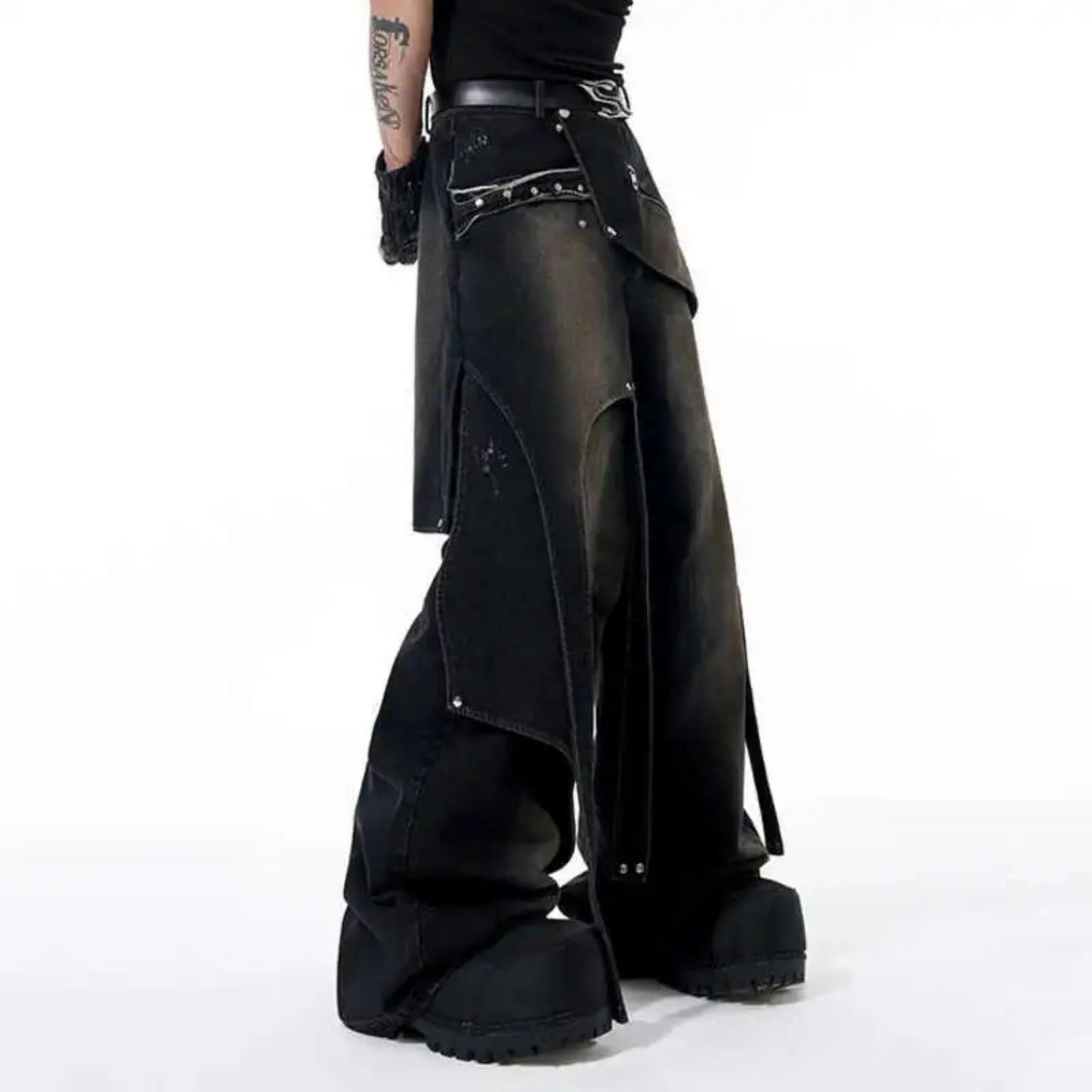 Men's Deconstructed Studded Jeans