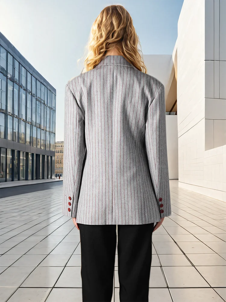 Asymmetric Pinstripe Blazer - Gray Tailored Fit