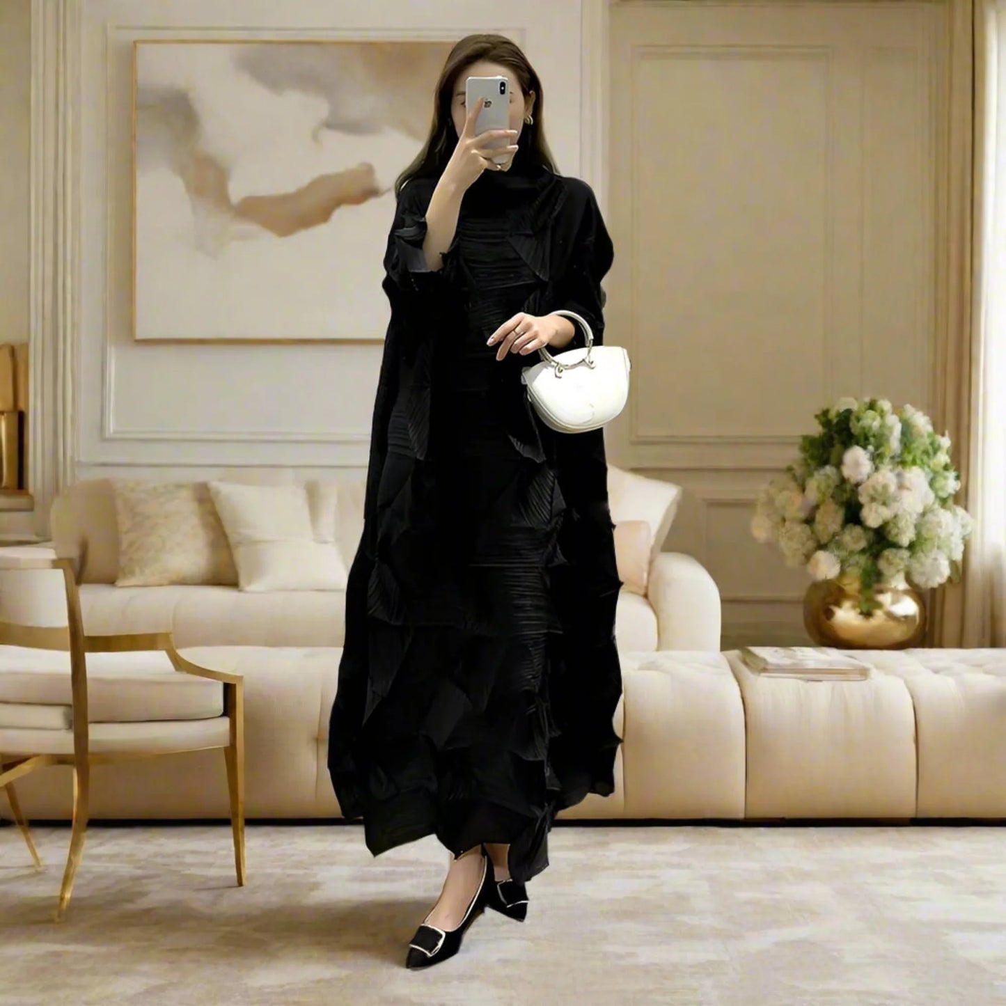 Luxe Geometric Japanese Pleated Dress