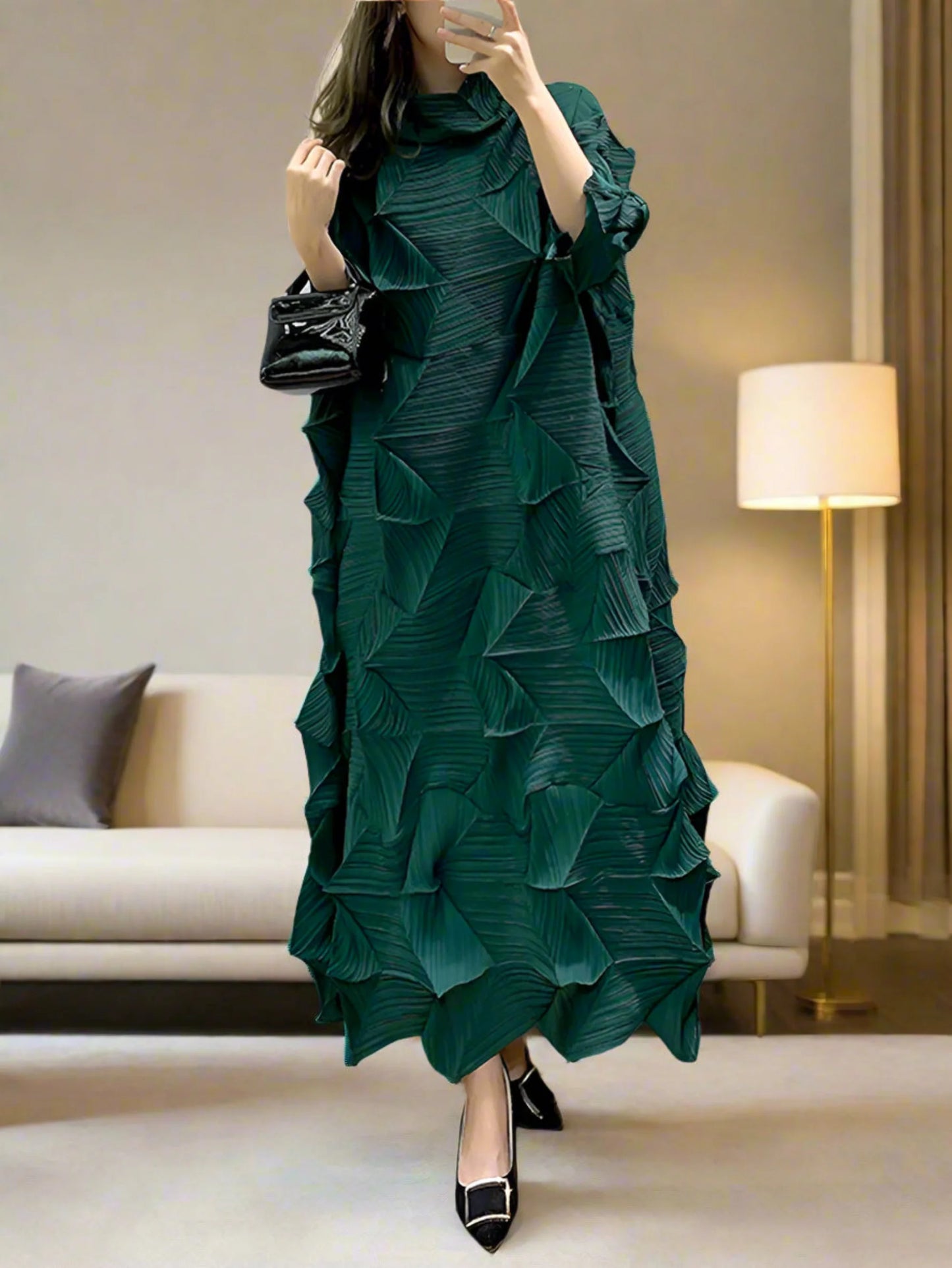 Luxe Geometric Japanese Pleated Dress