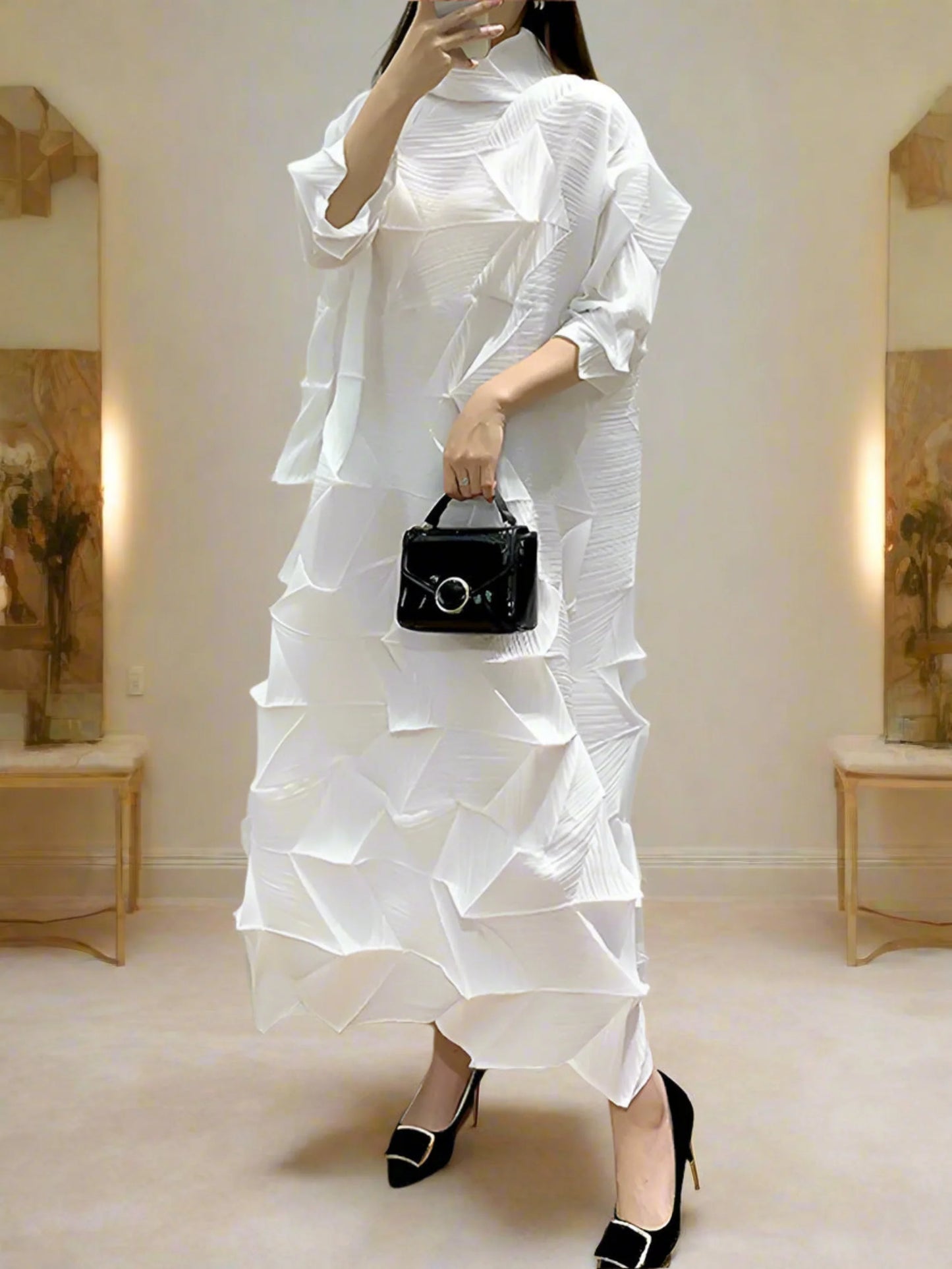 Luxe Geometric Japanese Pleated Dress