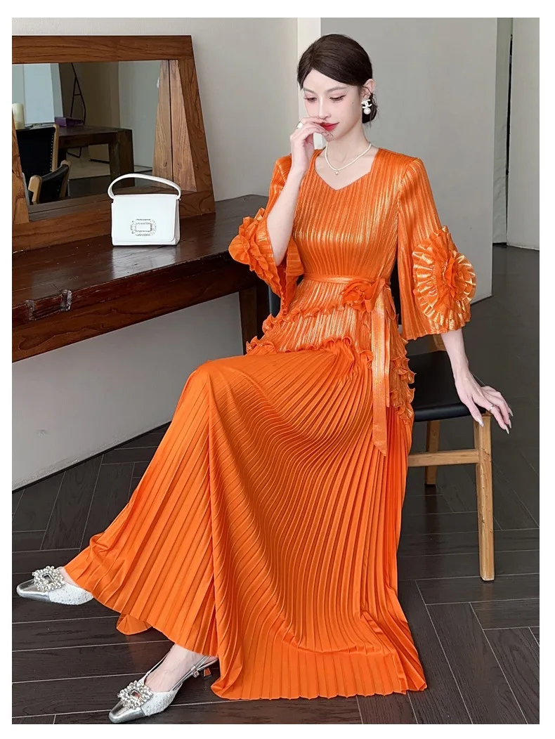 Statement Ruffle Sleeve and Pleated Skirt Ensemble