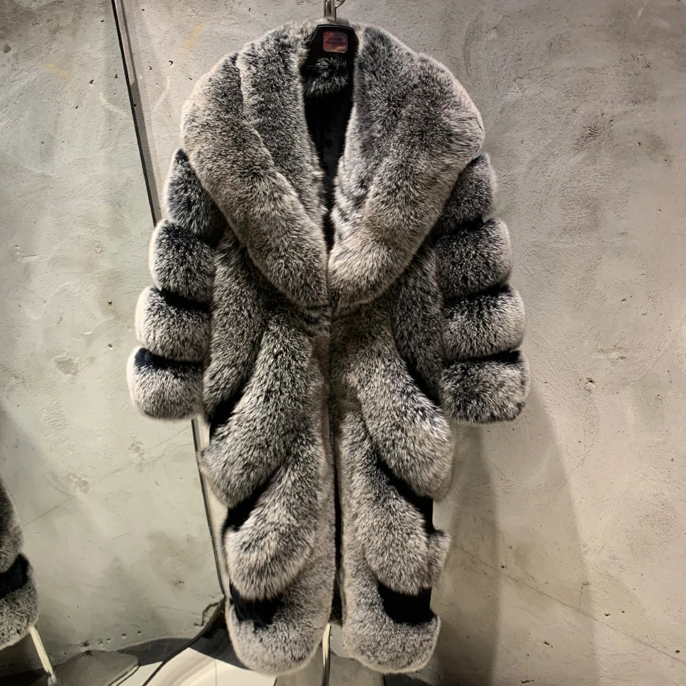 Authentic Couture Full Length Tiered Fox Fur Coat