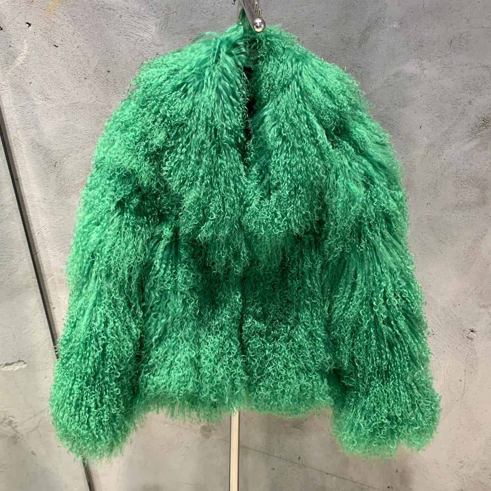 Luxury Women's Genuine Mongolian Sheepskin Fur Coat