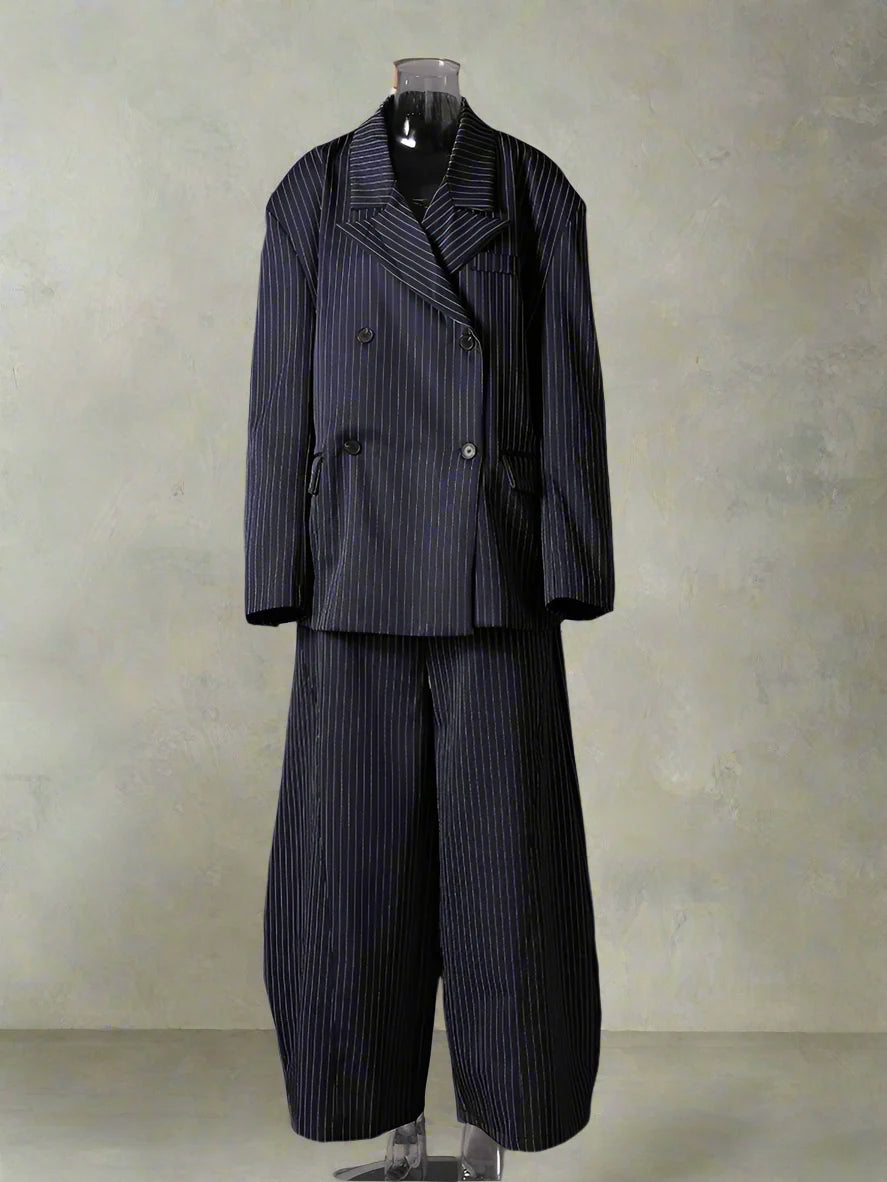 Women's Pinstripe Suit Set - Comfortable Elastic Waistband