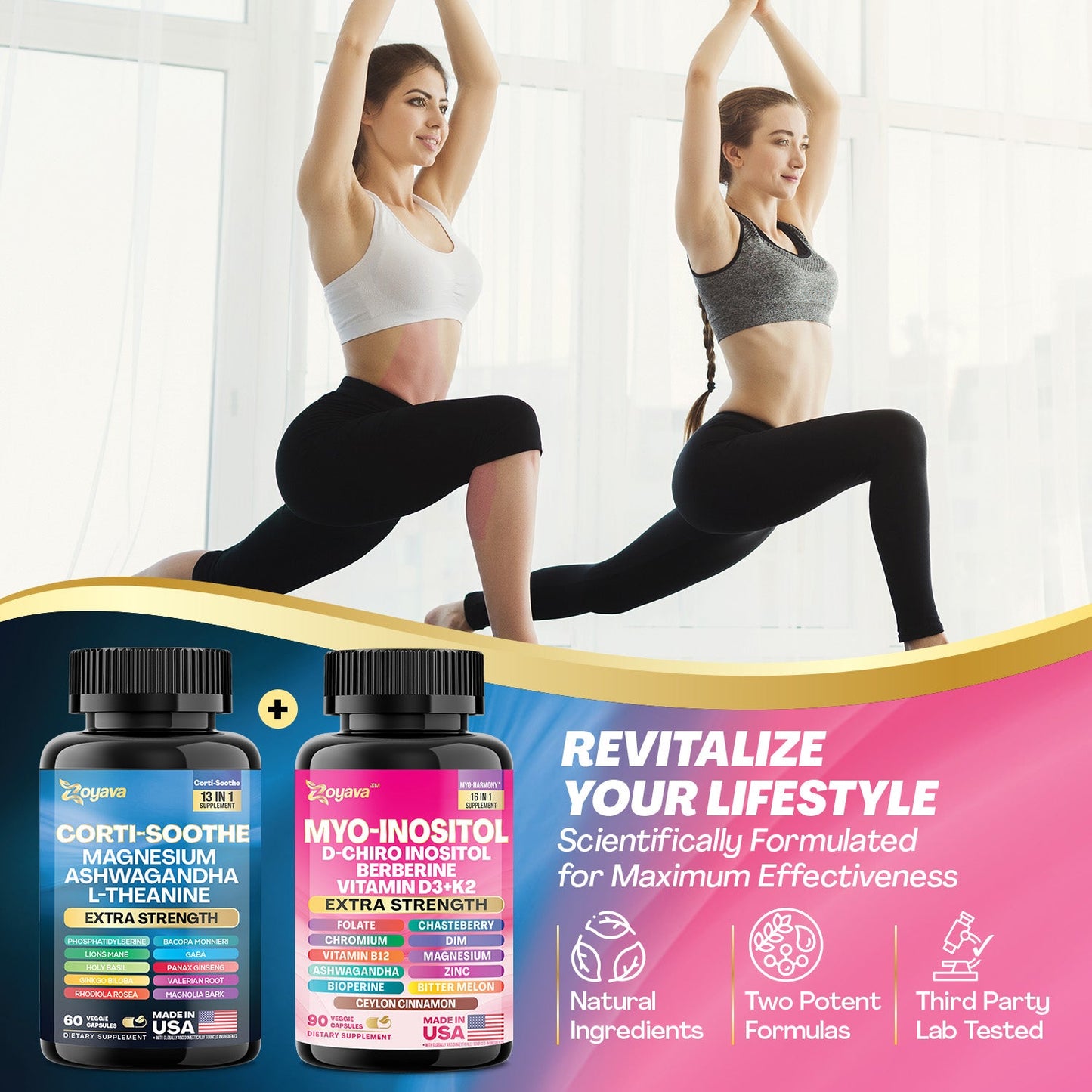 Zoyava™ Soothe and Smooth Bundle: Cortisol 60 and Myo-Inositol 90 Capsules Supplement Bundle