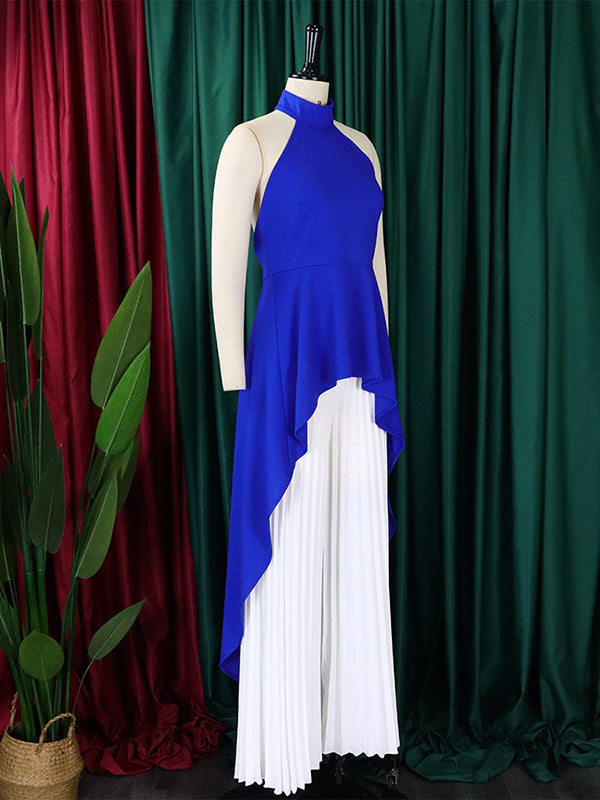 High-Low Loose Backless Lacy Solid Color Halter-Neck Suits