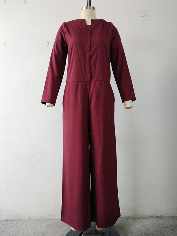 Casual 6 Colors Boat Neck Long Sleeves Jumpsuits