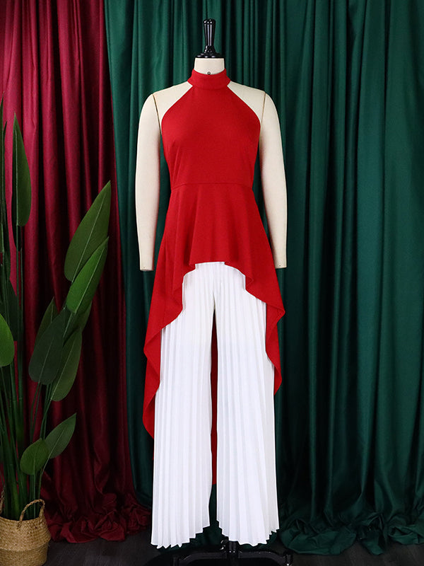 High-Low Loose Backless Lacy Solid Color Halter-Neck Suits