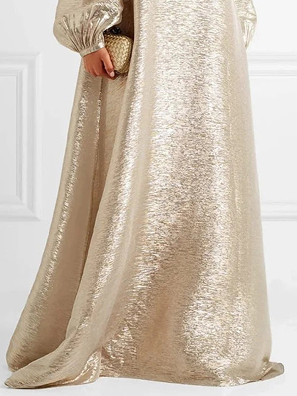 A-Line Loose Gauze See-Through Shiny Split-Joint Round-Neck Evening Dresses Maxi Dresses