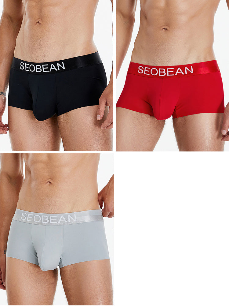 3 Pack Men's Ice Silk Solid Color Breathable Antibacterial Trunks