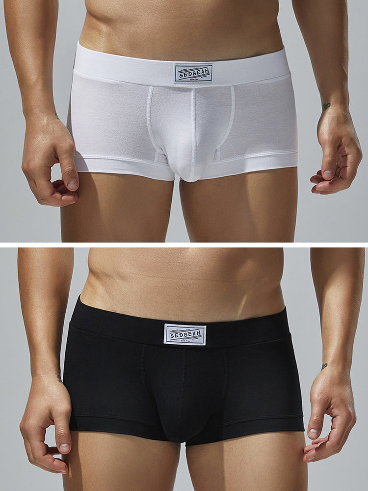 2 Pack Men's Low-Rise Solid Breathable Cotton Trunks