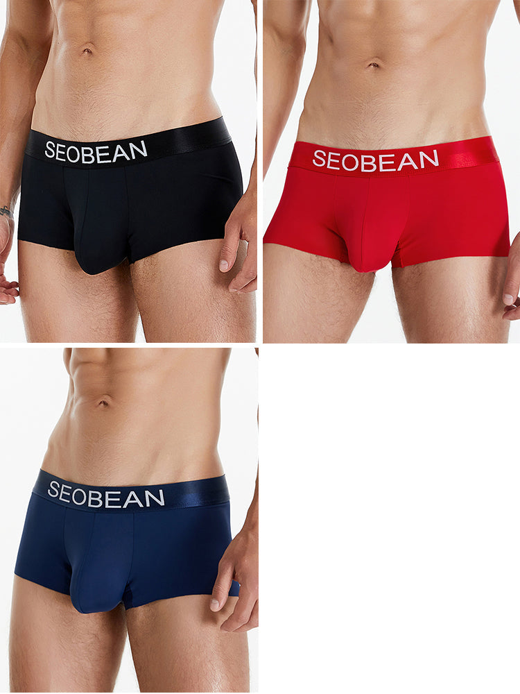 3 Pack Men's Ice Silk Solid Color Breathable Antibacterial Trunks