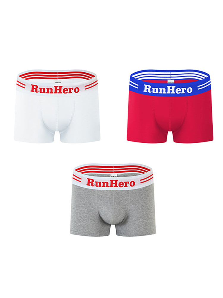 3 Pack Men's Solid Color Sports Breathable Cotton Large Pouch Boxer Briefs