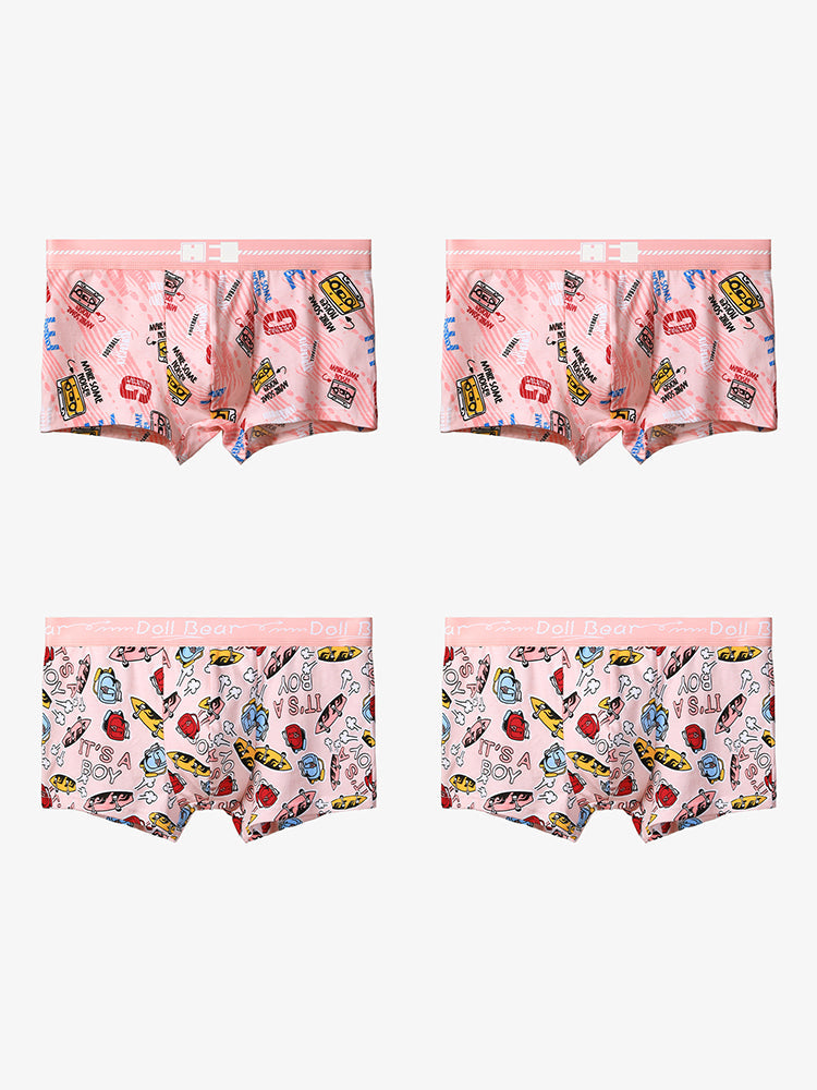 4 Pack Men's Cartoon Cotton Anti-Bacterial Boxer Briefs