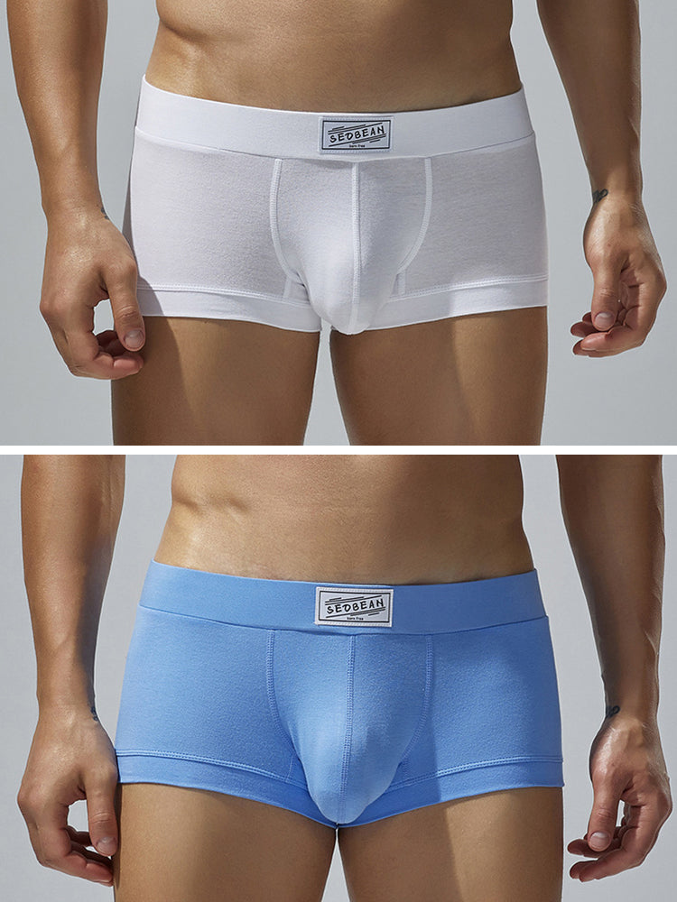 2 Pack Men's Low-Rise Solid Breathable Cotton Trunks