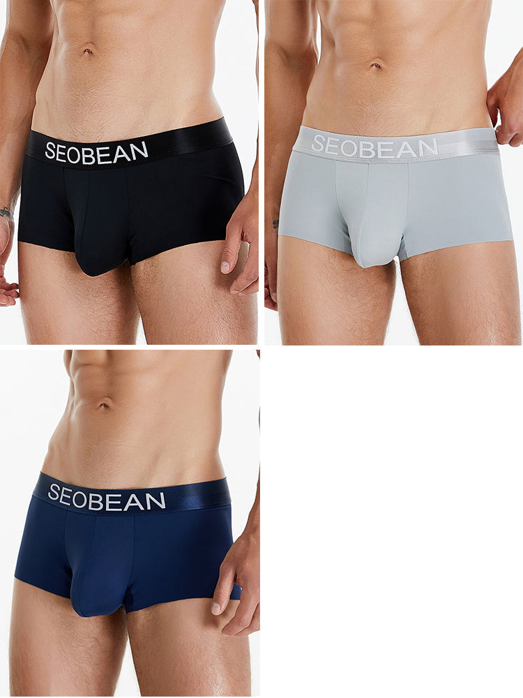 3 Pack Men's Ice Silk Solid Color Breathable Antibacterial Trunks