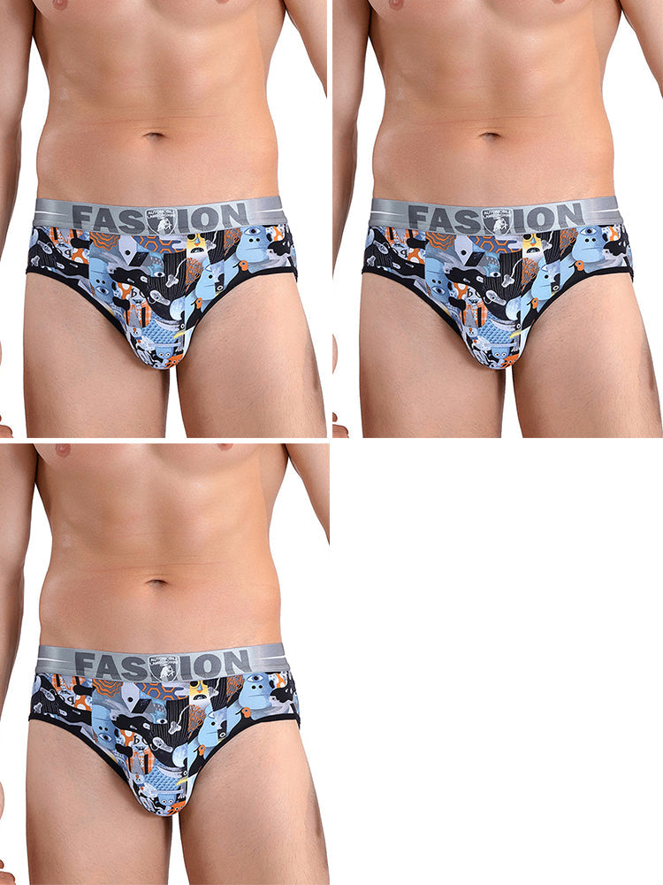 3 Pack Men's Cartoon Modal Printed Briefs And Trunks